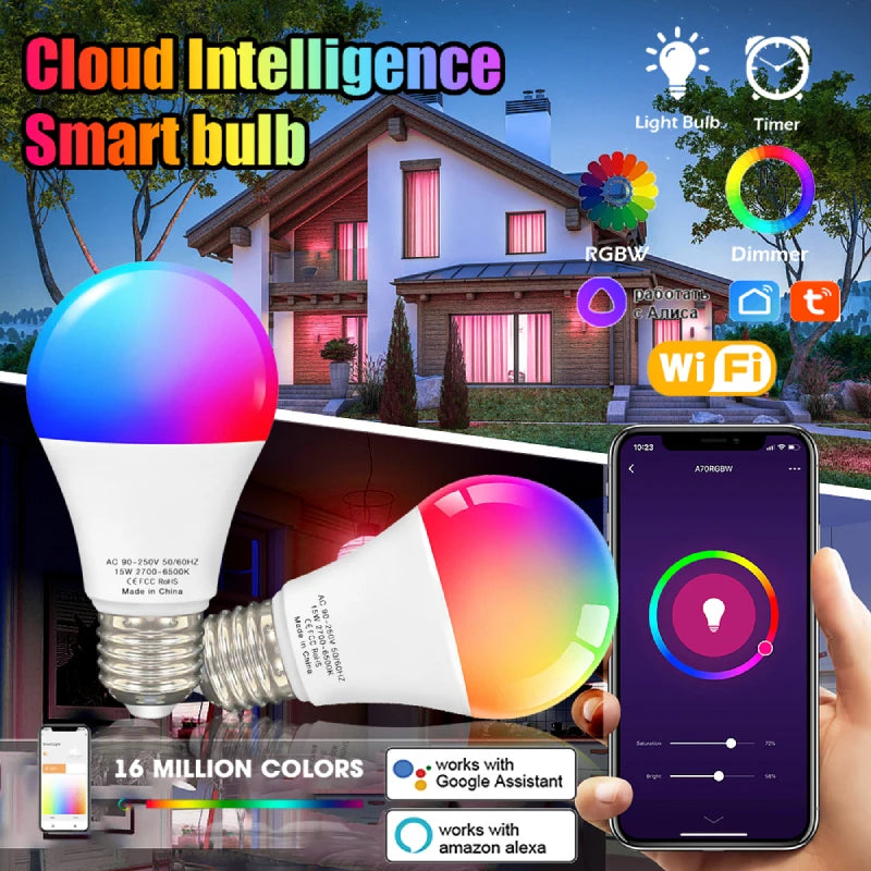 Lâmpada mágica regulável inteligente 
AUBESS Tuya WiFi ZigBee E14 E14 GU10 RGBCW Lâmpada LED para aplicativo Smart Life Alexa Google Home Yandex Alice